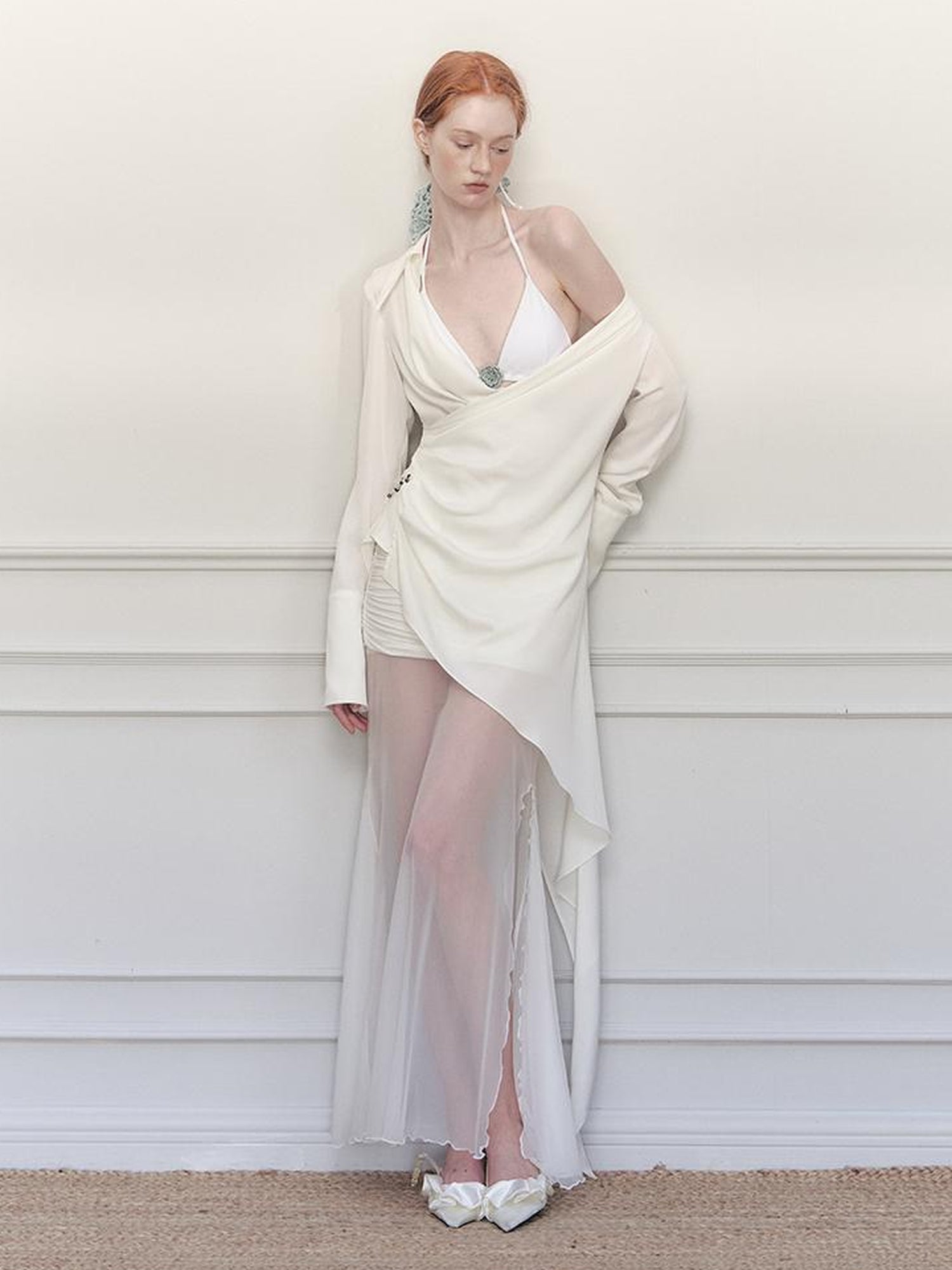 AnnoMundi Sheer Pleated Mermaid Skirt with Asymmetrical Hem