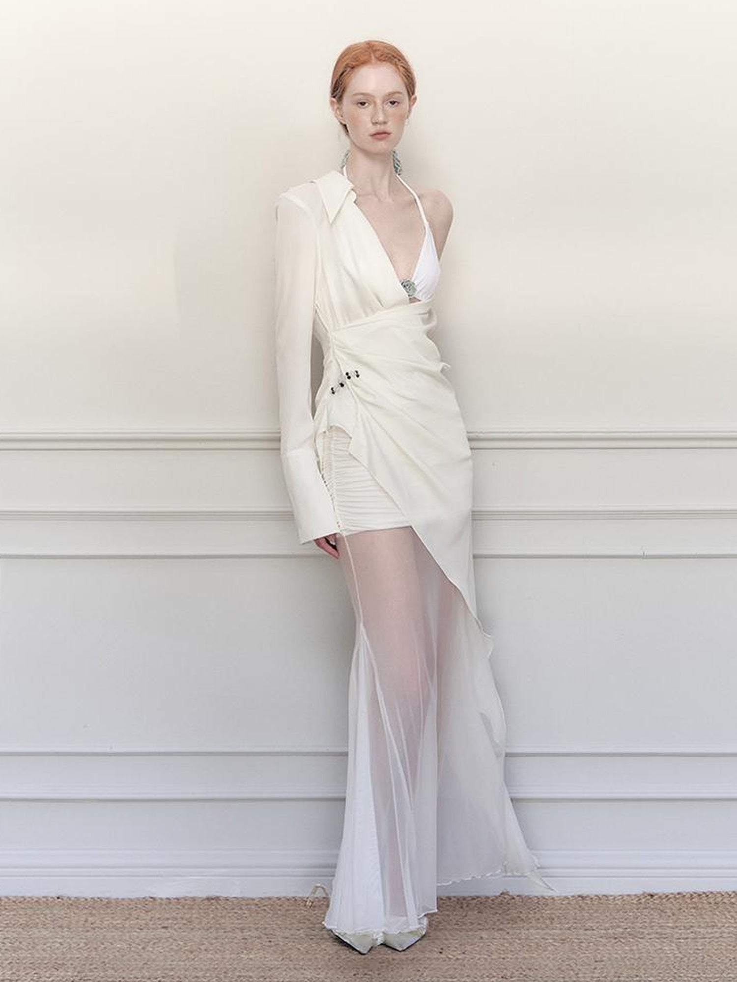 AnnoMundi Sheer Pleated Mermaid Skirt with Asymmetrical Hem