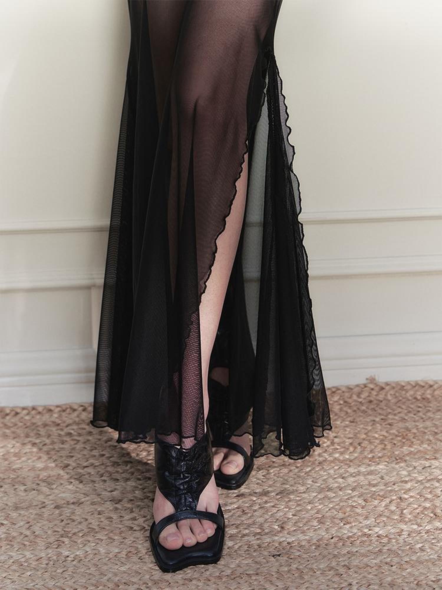 AnnoMundi Sheer Pleated Mermaid Skirt with Asymmetrical Hem