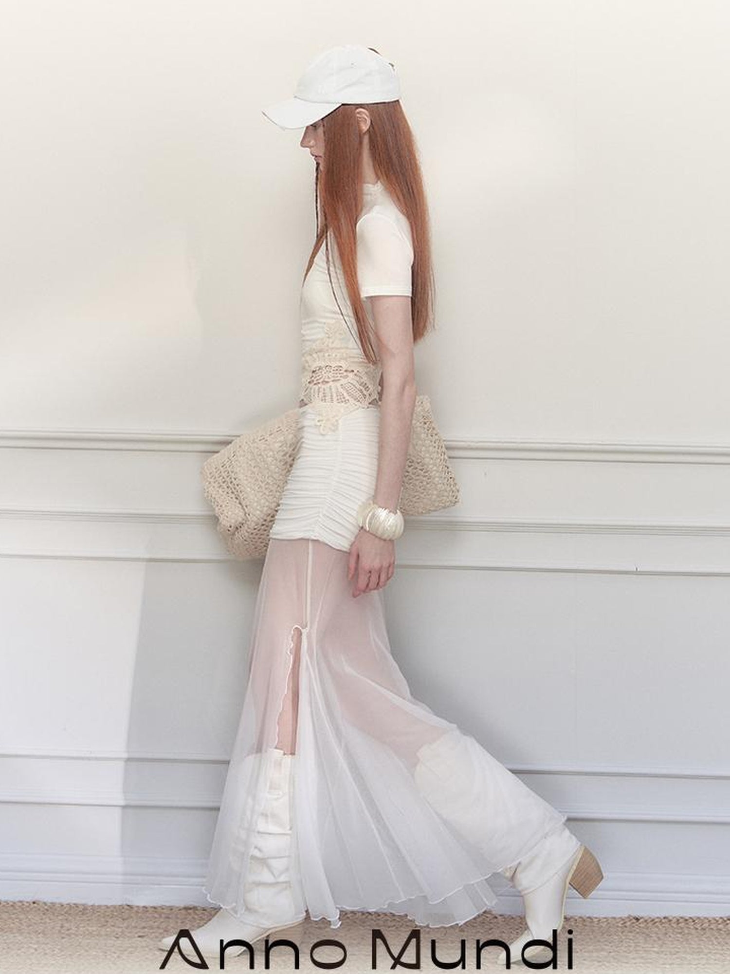 AnnoMundi Sheer Pleated Mermaid Skirt with Asymmetrical Hem