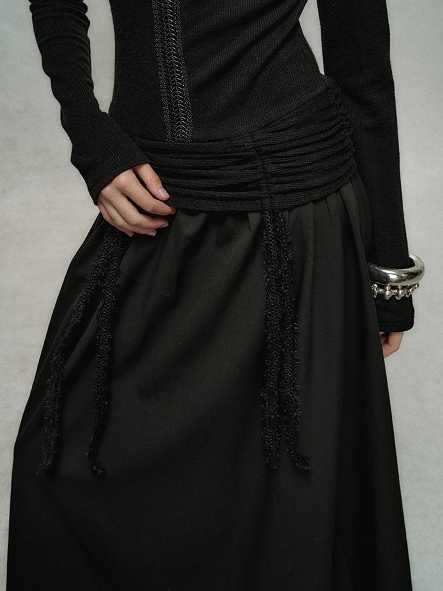 AnnoMundi Slim Fit High Neck Ribbed Knit Dress With Ruffle Detail