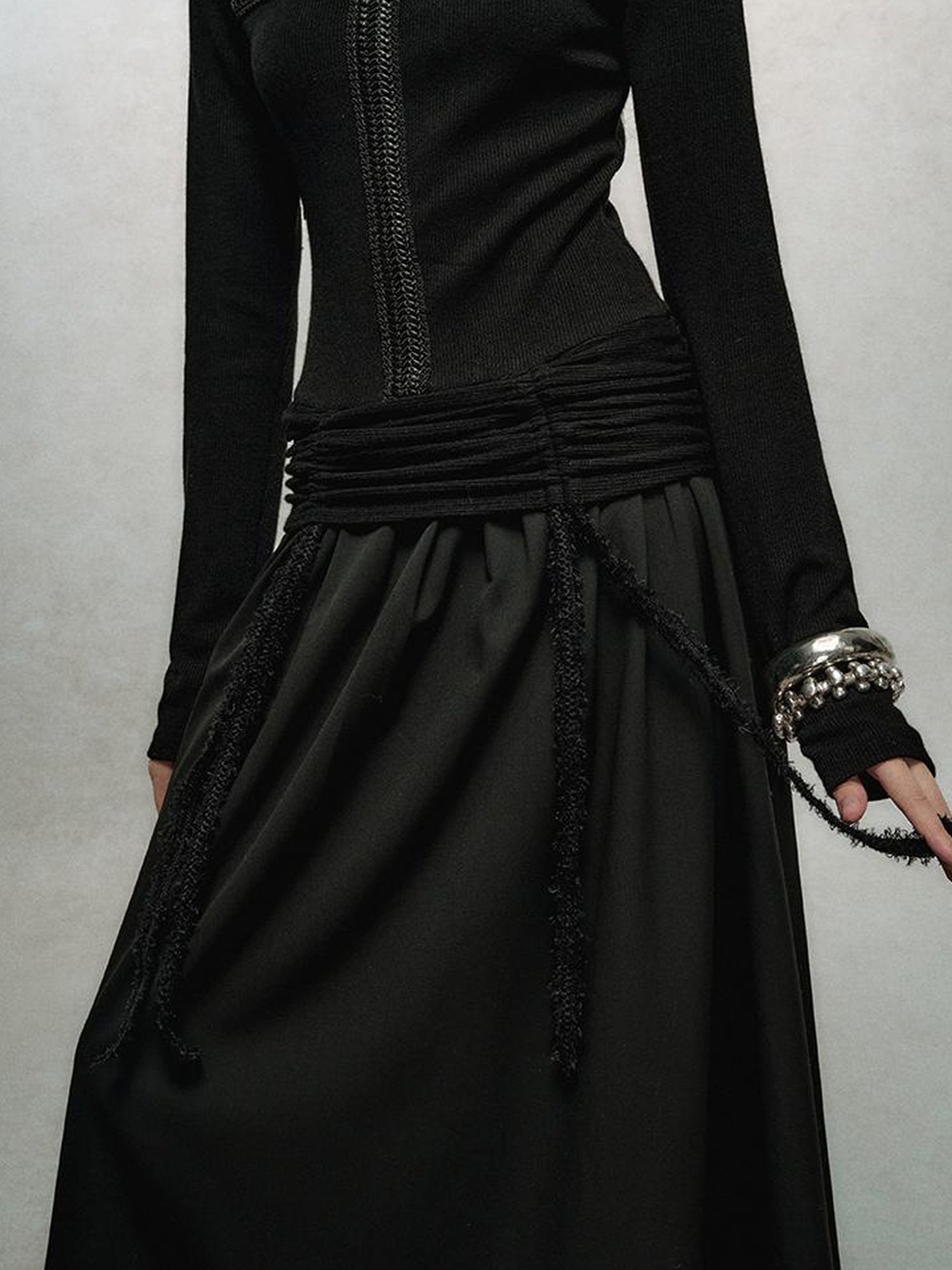 AnnoMundi Slim Fit High Neck Ribbed Knit Dress With Ruffle Detail