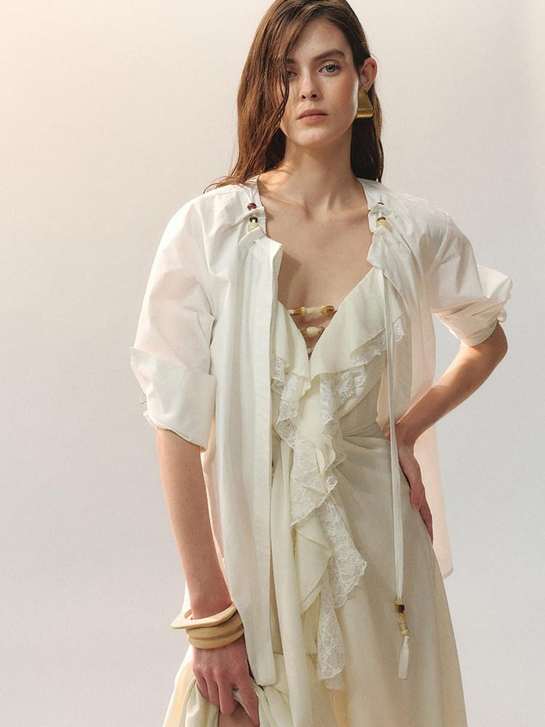 AnnoMundi Soft 100 Percent Cotton Relaxed Fit Casual Long Sleeve White Women Blouses