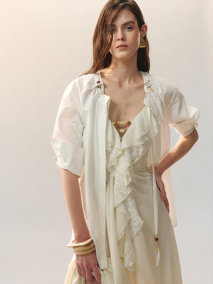 AnnoMundi Soft 100 Percent Cotton Relaxed Fit Casual Long Sleeve White Women Blouses