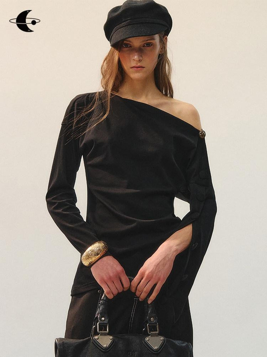 AnnoMundi Soft Cotton Stretch Slim Fit Casual Women Black Puff Sleeves T-Shirt