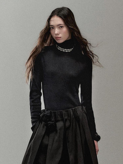 AnnoMundi Soft Light Knit High Neck Wool Blended Top