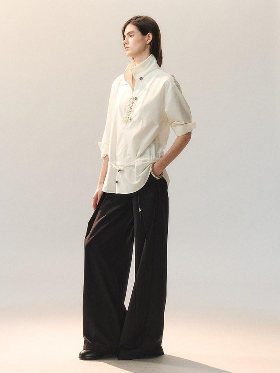 AnnoMundi Soft Poly Viscose Casual Mid High Waist Straight Women Khaki Straight Pants