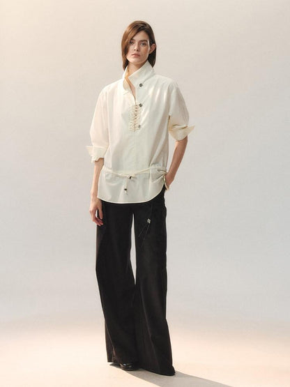 AnnoMundi Soft Poly Viscose Casual Mid High Waist Straight Women Khaki Straight Pants