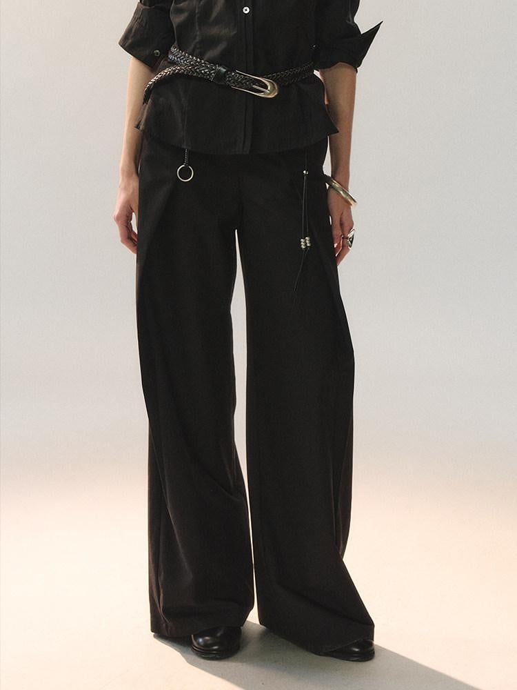 AnnoMundi Soft Poly Viscose Casual Mid High Waist Straight Women Khaki Straight Pants