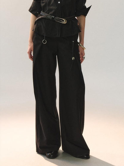 AnnoMundi Soft Poly Viscose Casual Mid High Waist Straight Women Khaki Straight Pants
