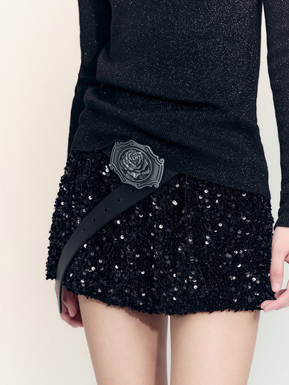 AnnoMundi Sparkle Sequin Black Velvet Mini Skirt