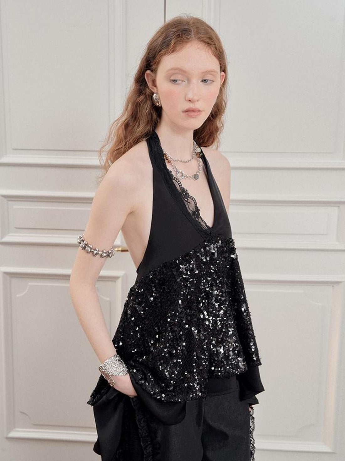AnnoMundi Sparkle Strap Evening Gown With Flowy Layered Hem