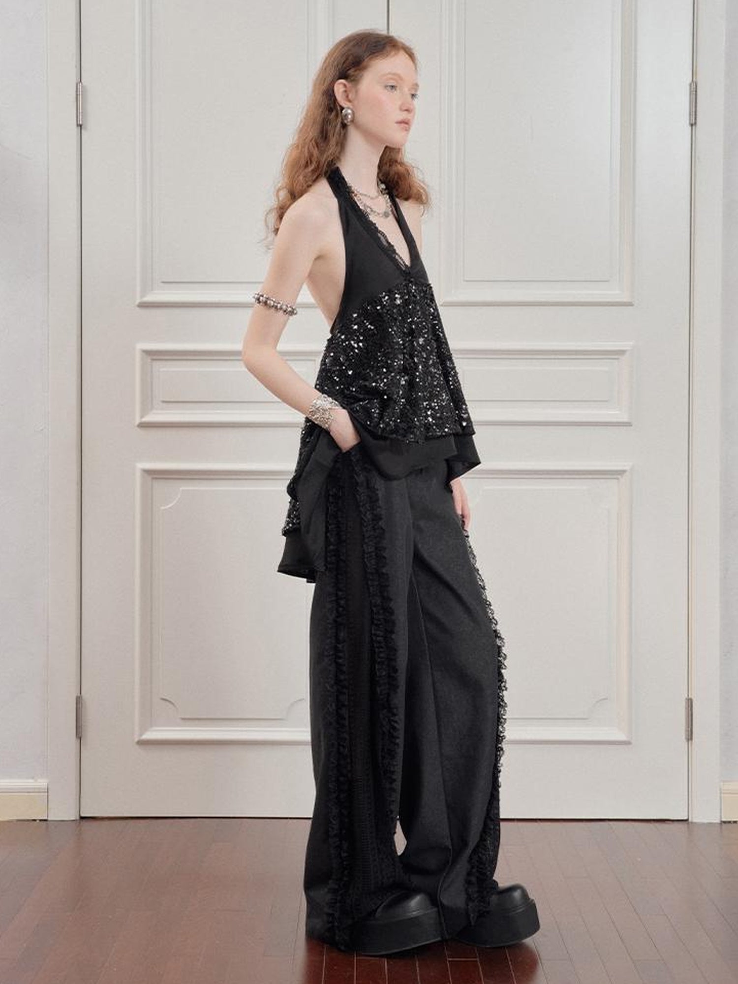 AnnoMundi Sparkle Strap Evening Gown With Flowy Layered Hem