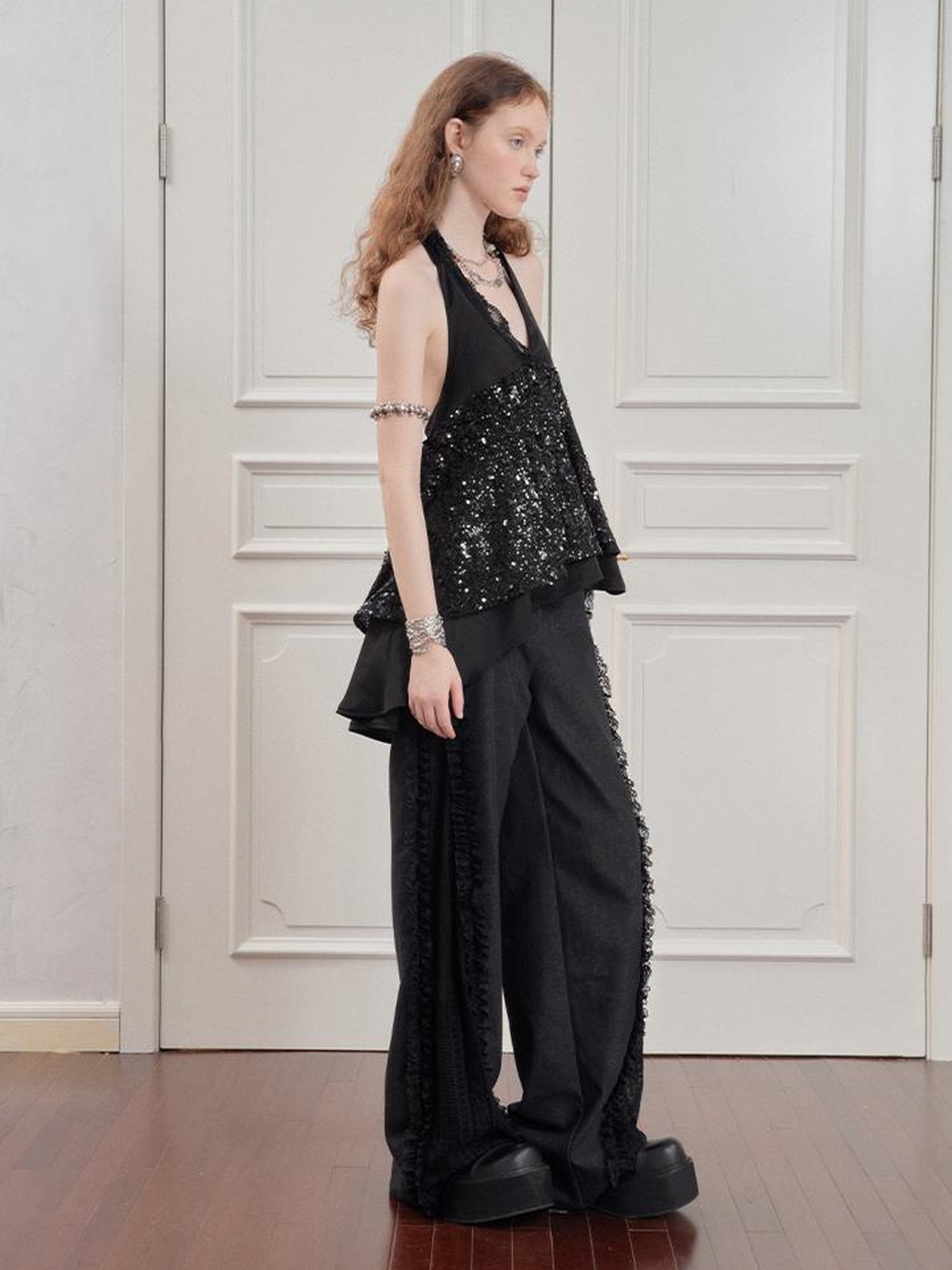 AnnoMundi Sparkle Strap Evening Gown With Flowy Layered Hem