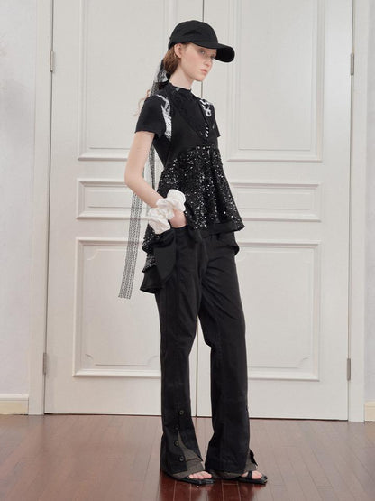 AnnoMundi Sparkle Strap Evening Gown With Flowy Layered Hem