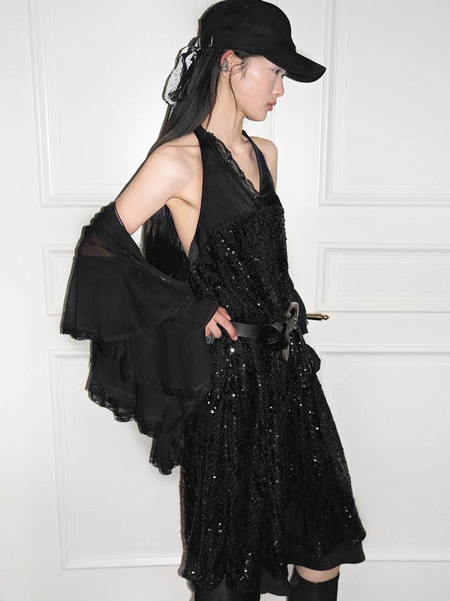 AnnoMundi Sparkle Strap Evening Gown With Flowy Layered Hem