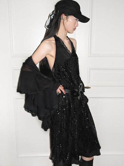 AnnoMundi Sparkle Strap Evening Gown With Flowy Layered Hem