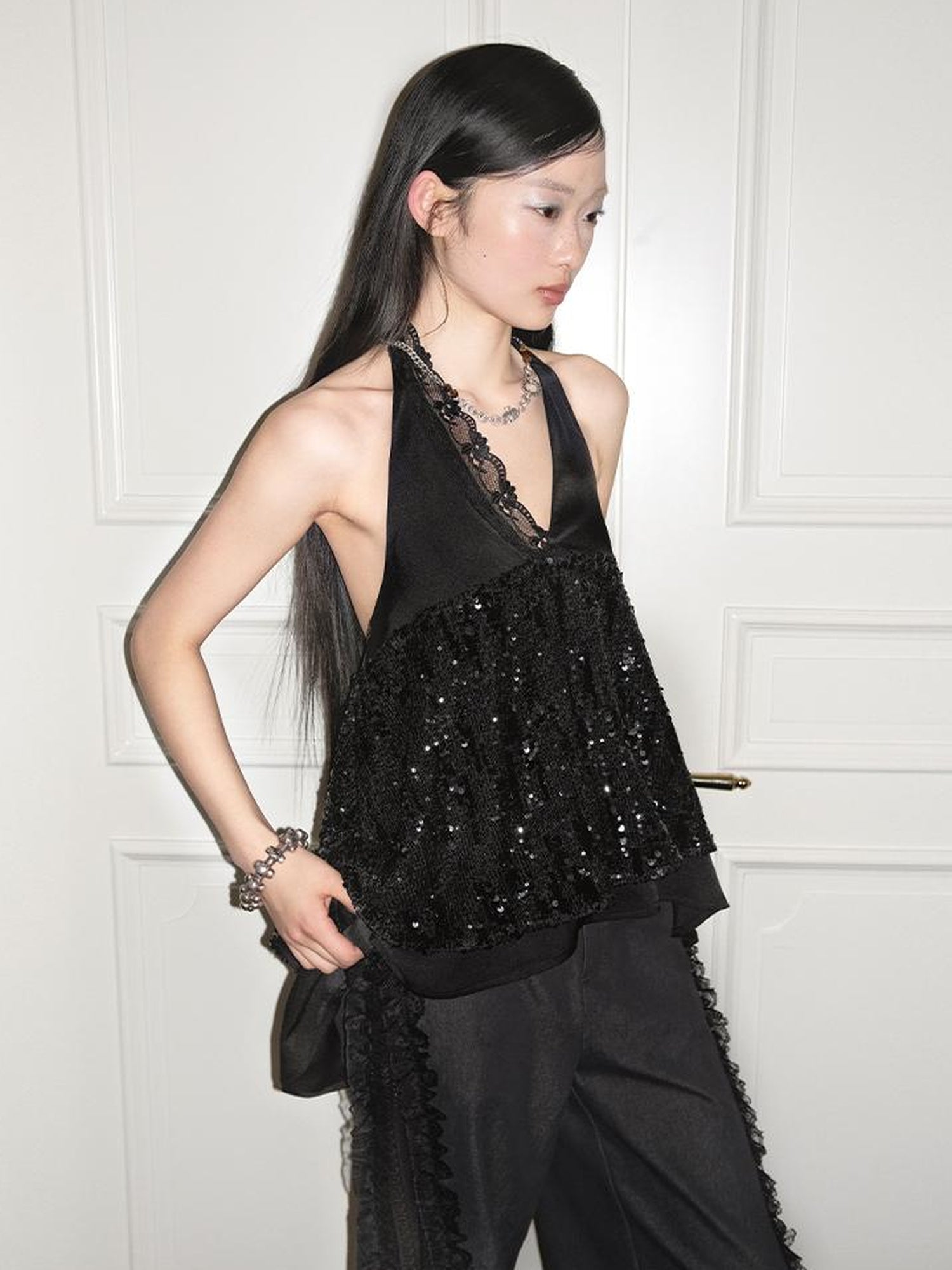 AnnoMundi Sparkle Strap Evening Gown With Flowy Layered Hem