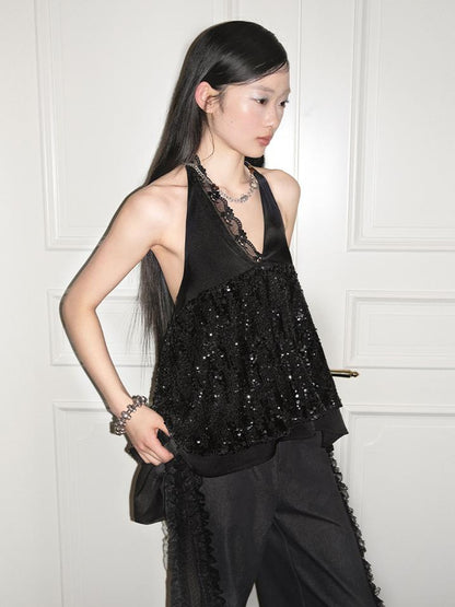 AnnoMundi Sparkle Strap Evening Gown With Flowy Layered Hem