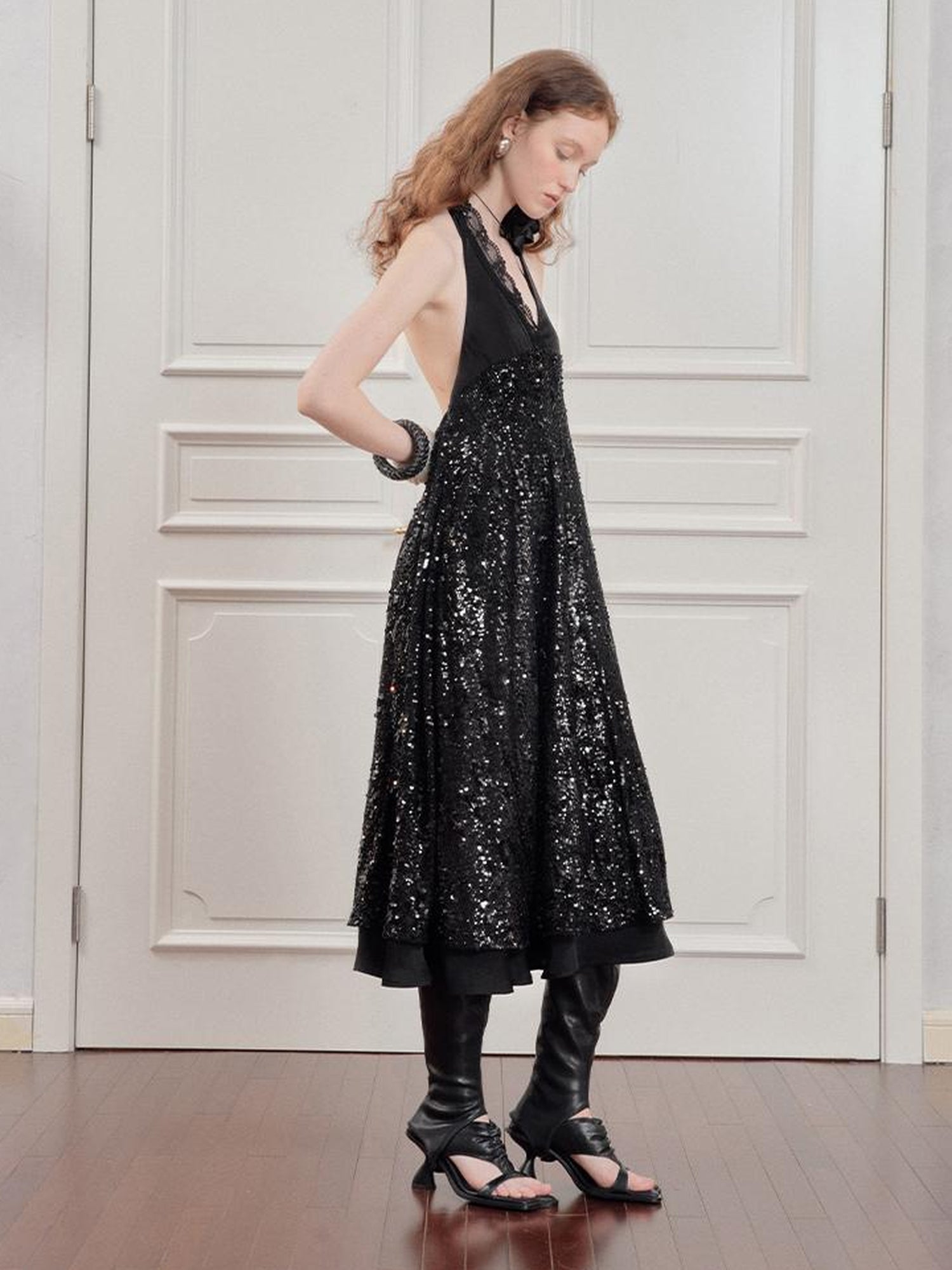 AnnoMundi Sparkle Strap Evening Gown With Flowy Layered Hem