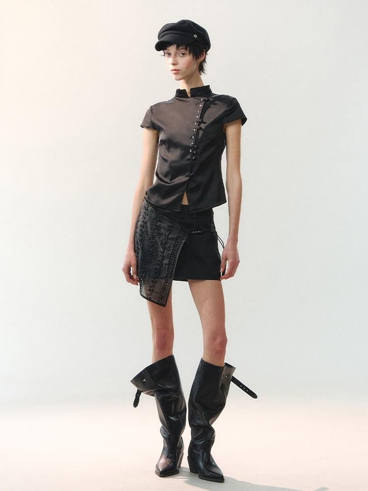 AnnoMundi Spliced Fabric Layered Hem Beaded Women&