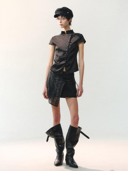 AnnoMundi Spliced Fabric Layered Hem Beaded Women&