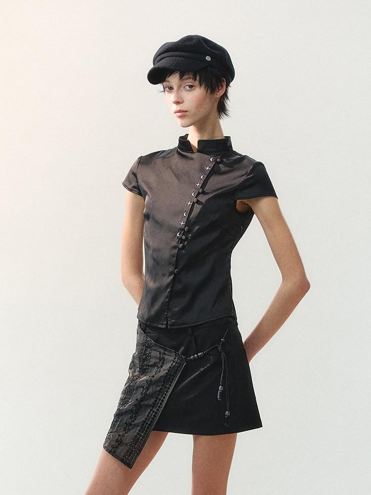AnnoMundi Spliced Fabric Layered Hem Beaded Women&