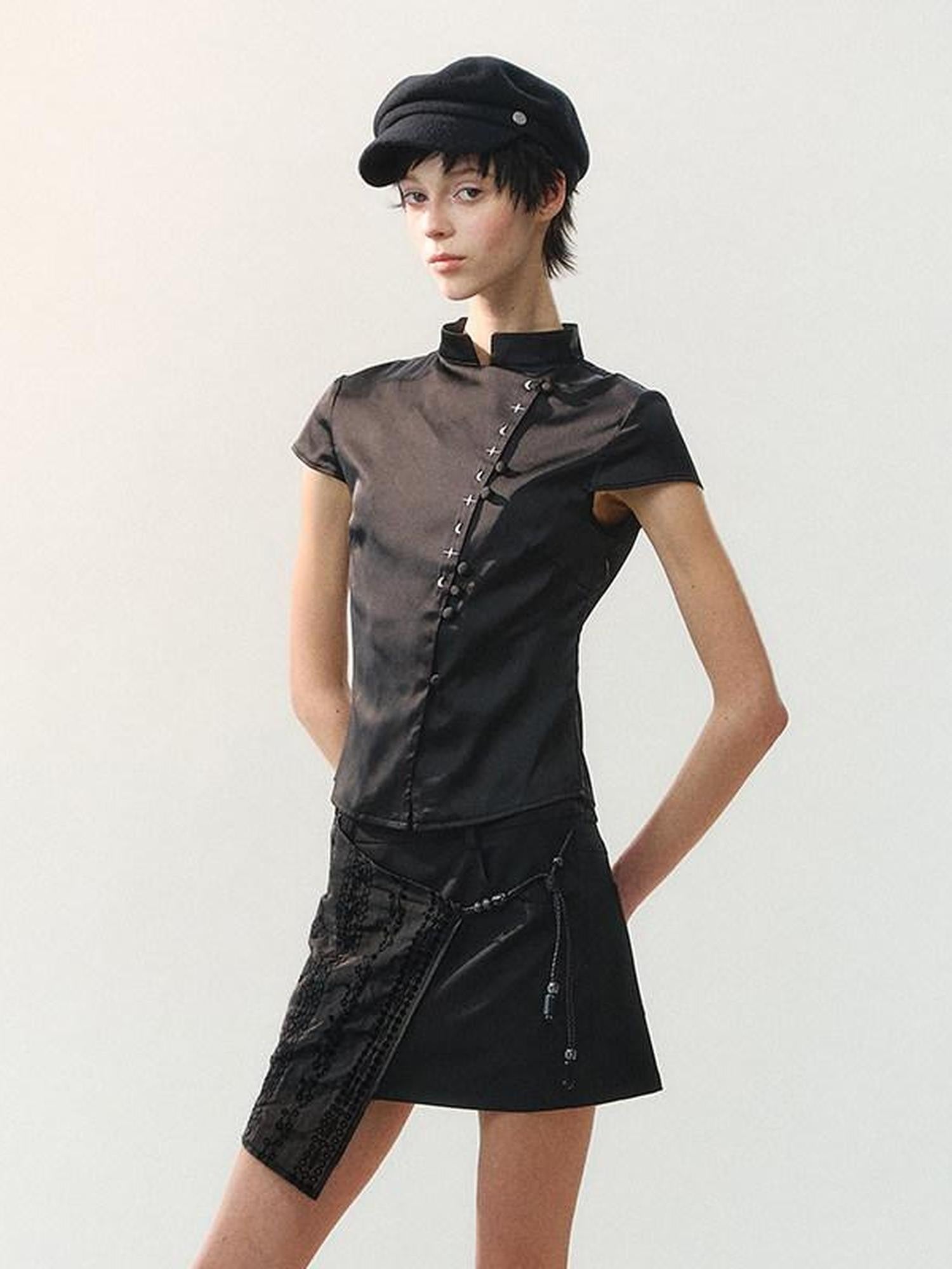 AnnoMundi Spliced Fabric Layered Hem Beaded Women&