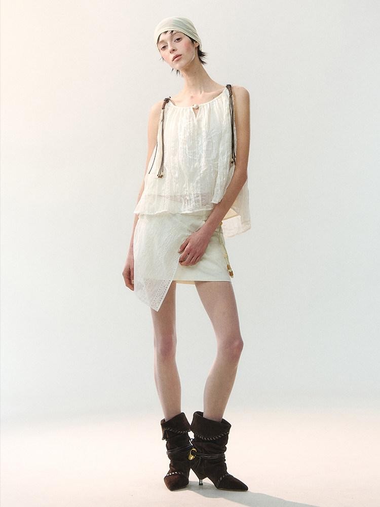 AnnoMundi Spliced Fabric Layered Hem Beaded Women&