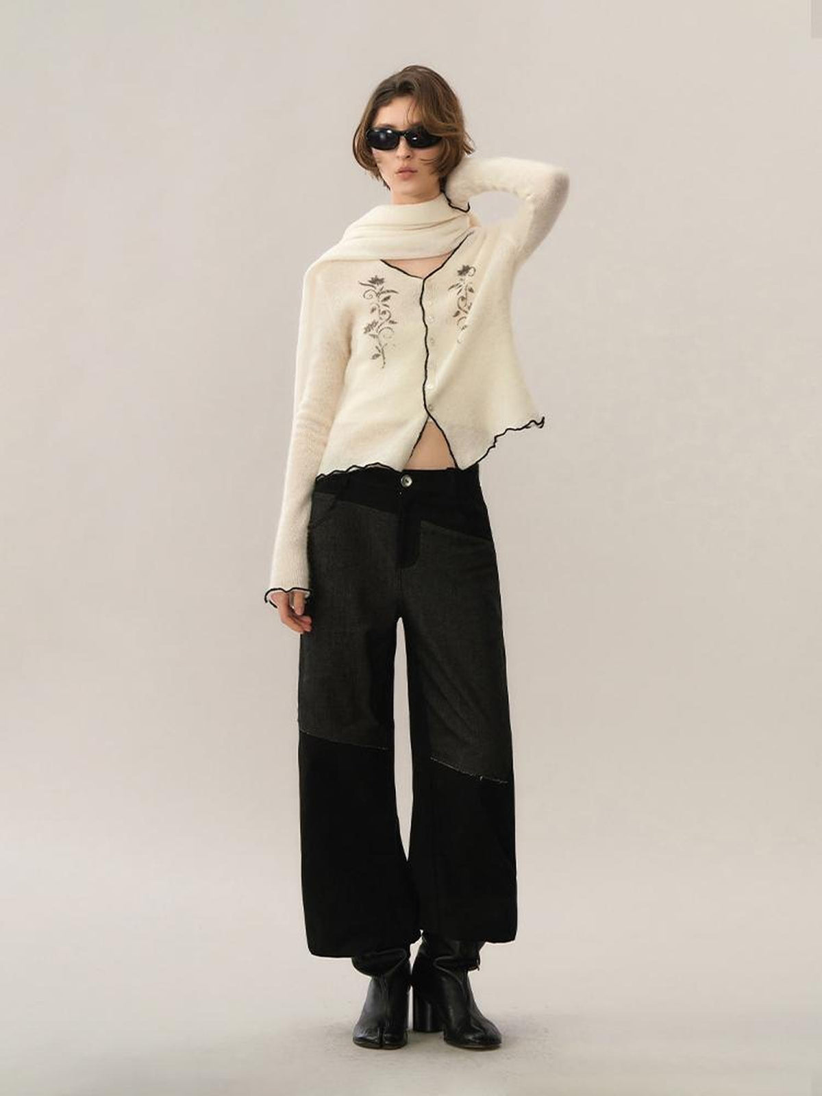 AnnoMundi Spliced Faux Denim Straight-leg Pants Women&