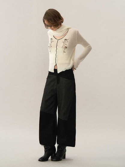 AnnoMundi Spliced Faux Denim Straight-leg Pants Women&