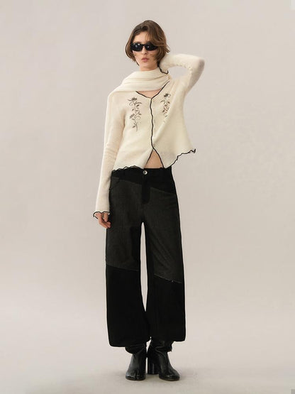 AnnoMundi Spliced Faux Denim Straight-leg Pants Women&
