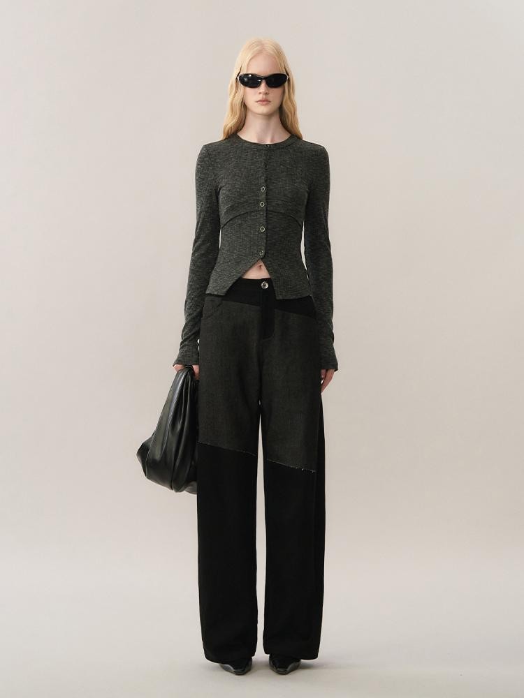 AnnoMundi Spliced Faux Denim Straight-leg Pants Women&