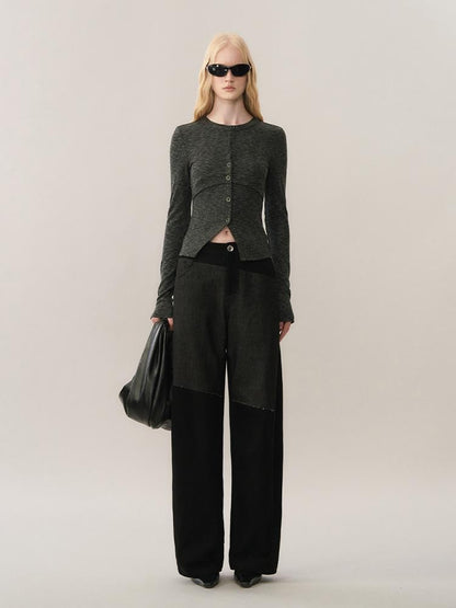 AnnoMundi Spliced Faux Denim Straight-leg Pants Women&