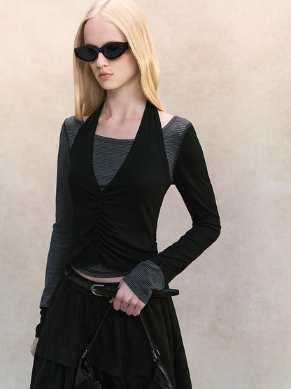 AnnoMundi Spliced Halter Slim Fit Faux Two Piece Women&
