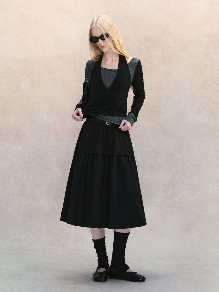 AnnoMundi Spliced Halter Slim Fit Faux Two Piece Women&