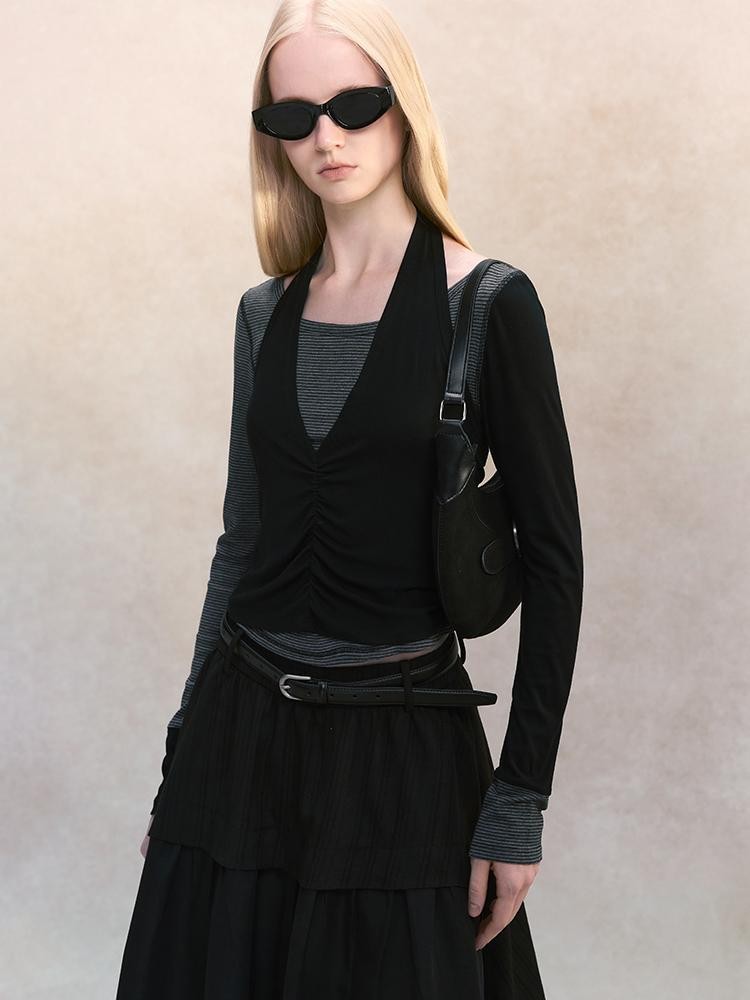 AnnoMundi Spliced Halter Slim Fit Faux Two Piece Women&