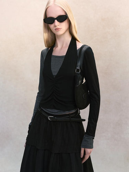 AnnoMundi Spliced Halter Slim Fit Faux Two Piece Women&