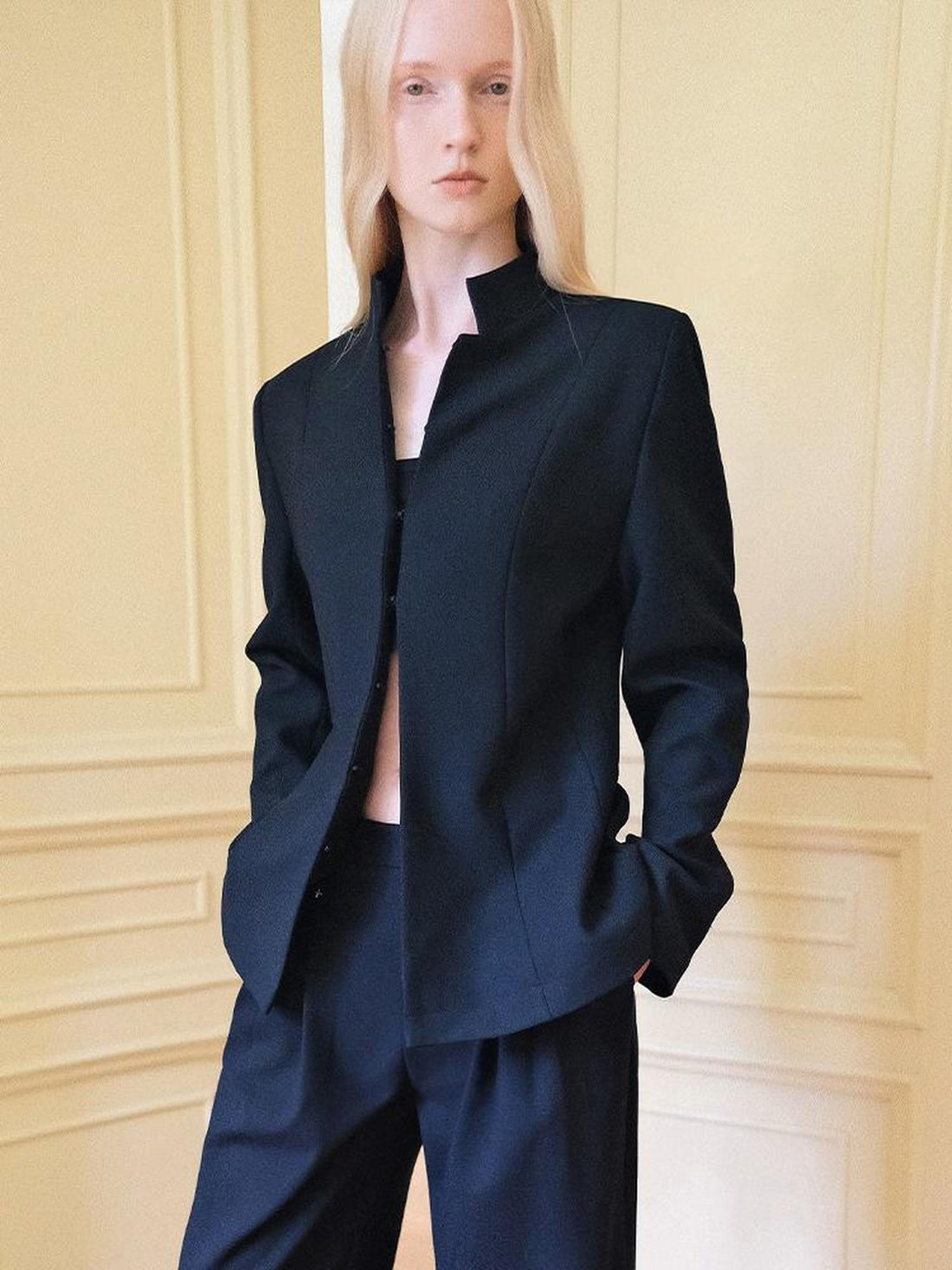 AnnoMundi Stand Collar Waist Cinched Slim Fit Wool Women&