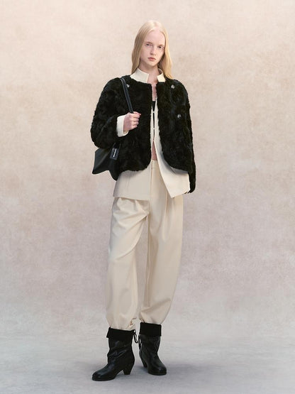 AnnoMundi Stand Collar Waist Cinched Slim Fit Wool Women&