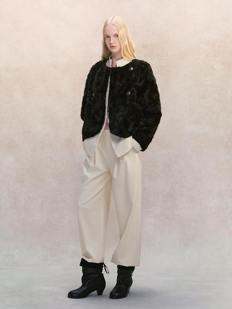 AnnoMundi Stand Collar Waist Cinched Slim Fit Wool Women&