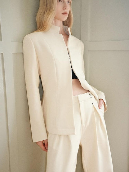 AnnoMundi Stand Collar Waist Cinched Slim Fit Wool Women&