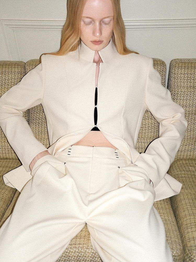 AnnoMundi Stand Collar Waist Cinched Slim Fit Wool Women&