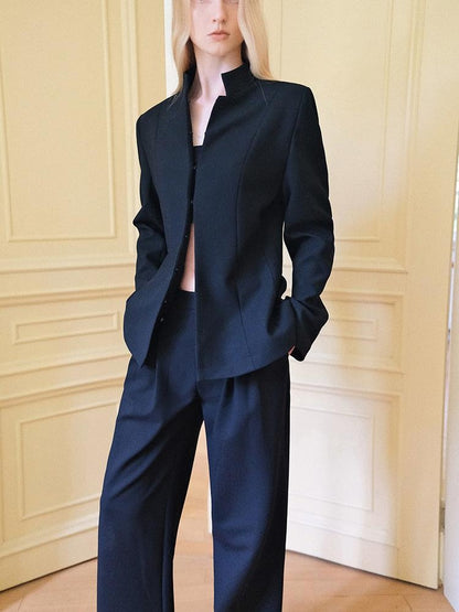 AnnoMundi Stand Collar Waist Cinched Slim Fit Wool Women&
