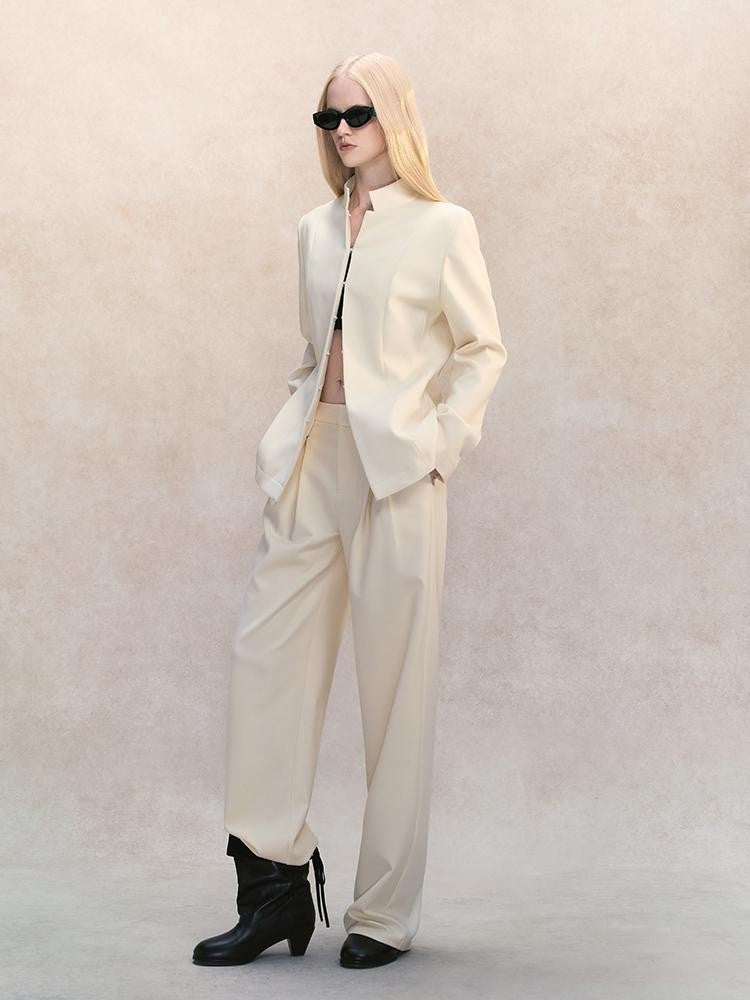 AnnoMundi Stand Collar Waist Cinched Slim Fit Wool Women&