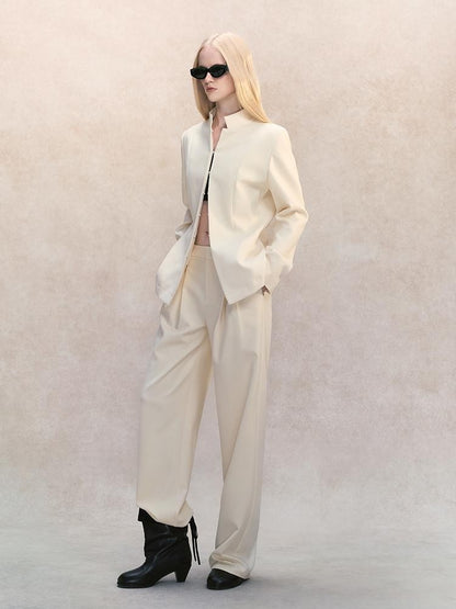 AnnoMundi Stand Collar Waist Cinched Slim Fit Wool Women&