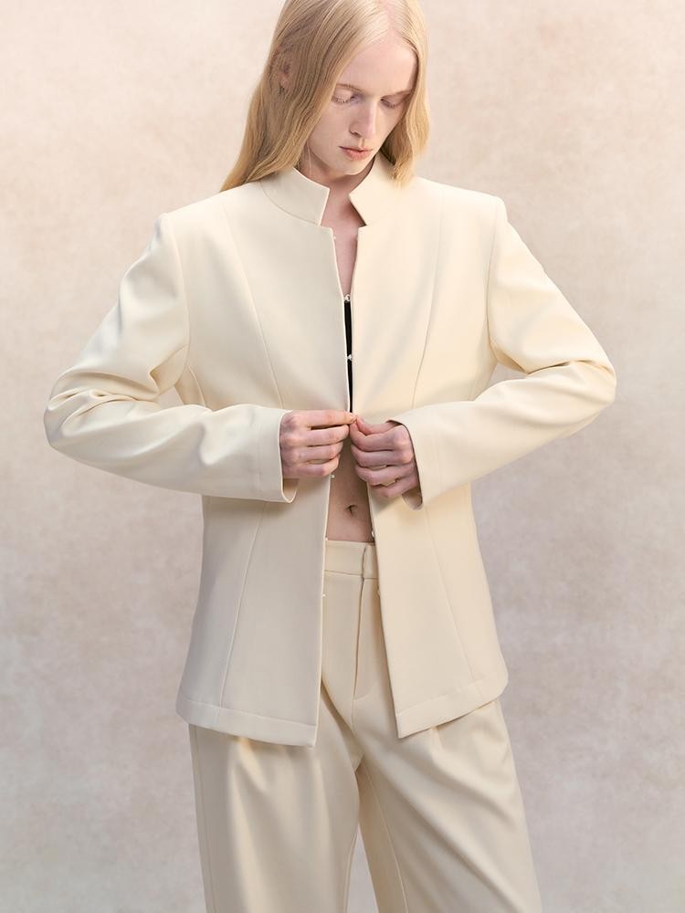 AnnoMundi Stand Collar Waist Cinched Slim Fit Wool Women&