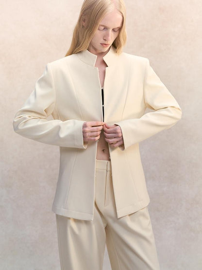 AnnoMundi Stand Collar Waist Cinched Slim Fit Wool Women&