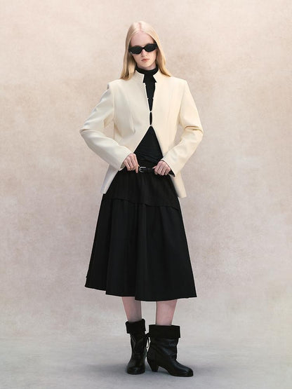 AnnoMundi Stand Collar Waist Cinched Slim Fit Wool Women&