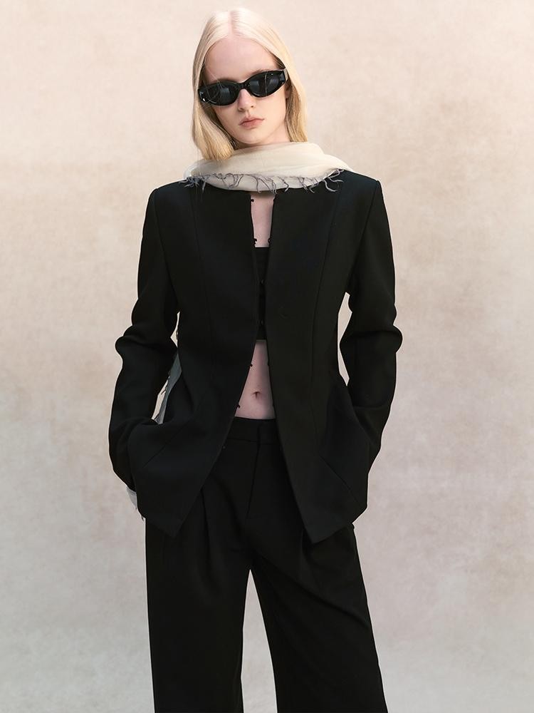 AnnoMundi Stand Collar Waist Cinched Slim Fit Wool Women&